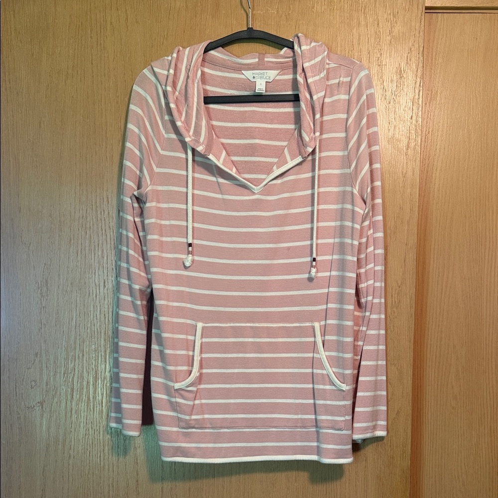Market & Spruce Blush Pink and White Striped Hooded Top